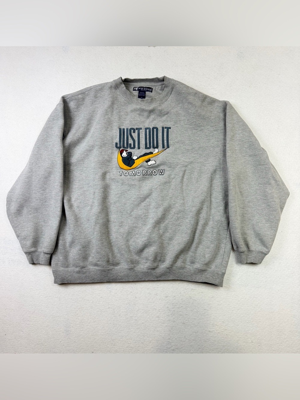 Vintage Y2K Big Dogs T-Shirt Graphic Nike Parody Just Do It Tomorrow Gray 2X
